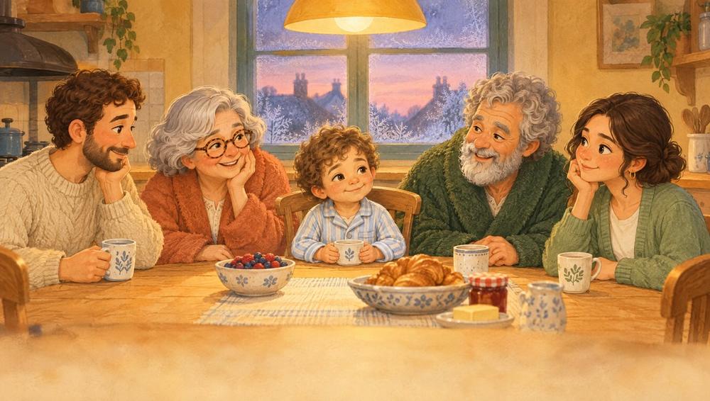 Little Marcus having breakfast with his whole family